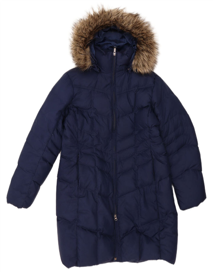 Casaco acolchoado com capuz feminino Lands End UK 14 poliéster azul marinho médio
