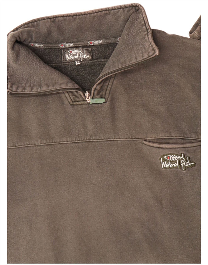 WEIRD FISH Suéter masculino com zíper e gola XL algodão cinza