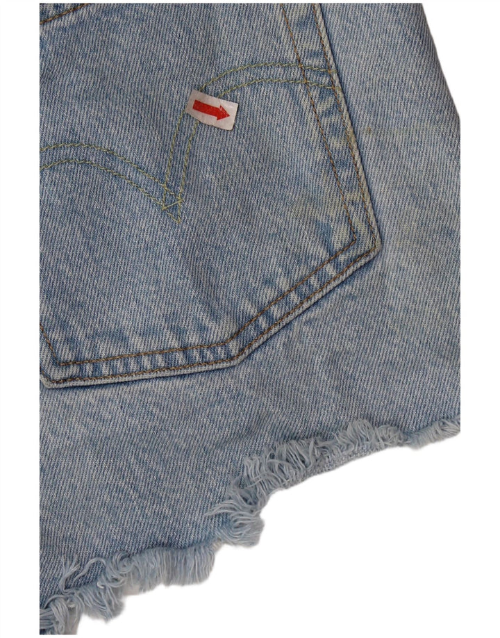 Shorts jeans feminino Levi's 501 desgastado W28 algodão azul médio