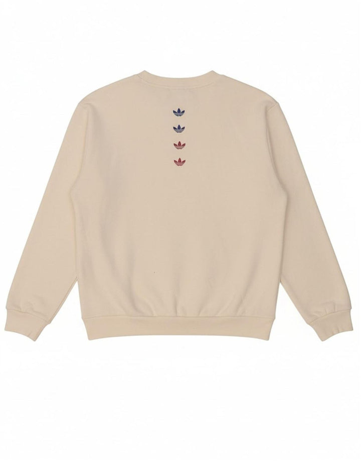 ADIDAS Womens Oversized Graphic Sweatshirt Jumper UK 6 XS Algodão Branco