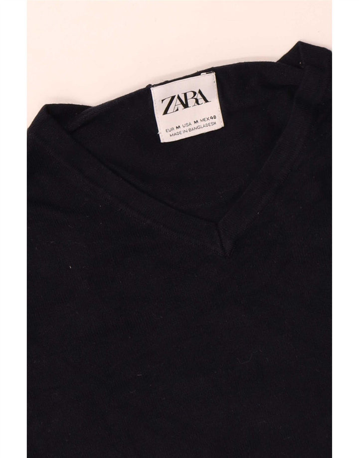 Suéter masculino Zara com decote em V médio azul marinho