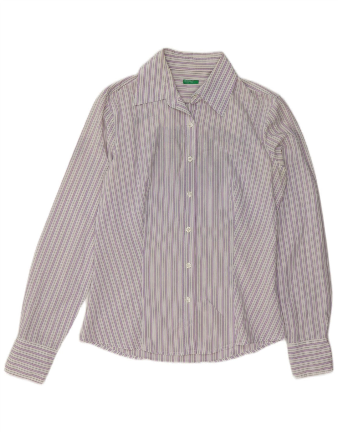 Camisa feminina Benetton UK 14 algodão listrado roxo médio