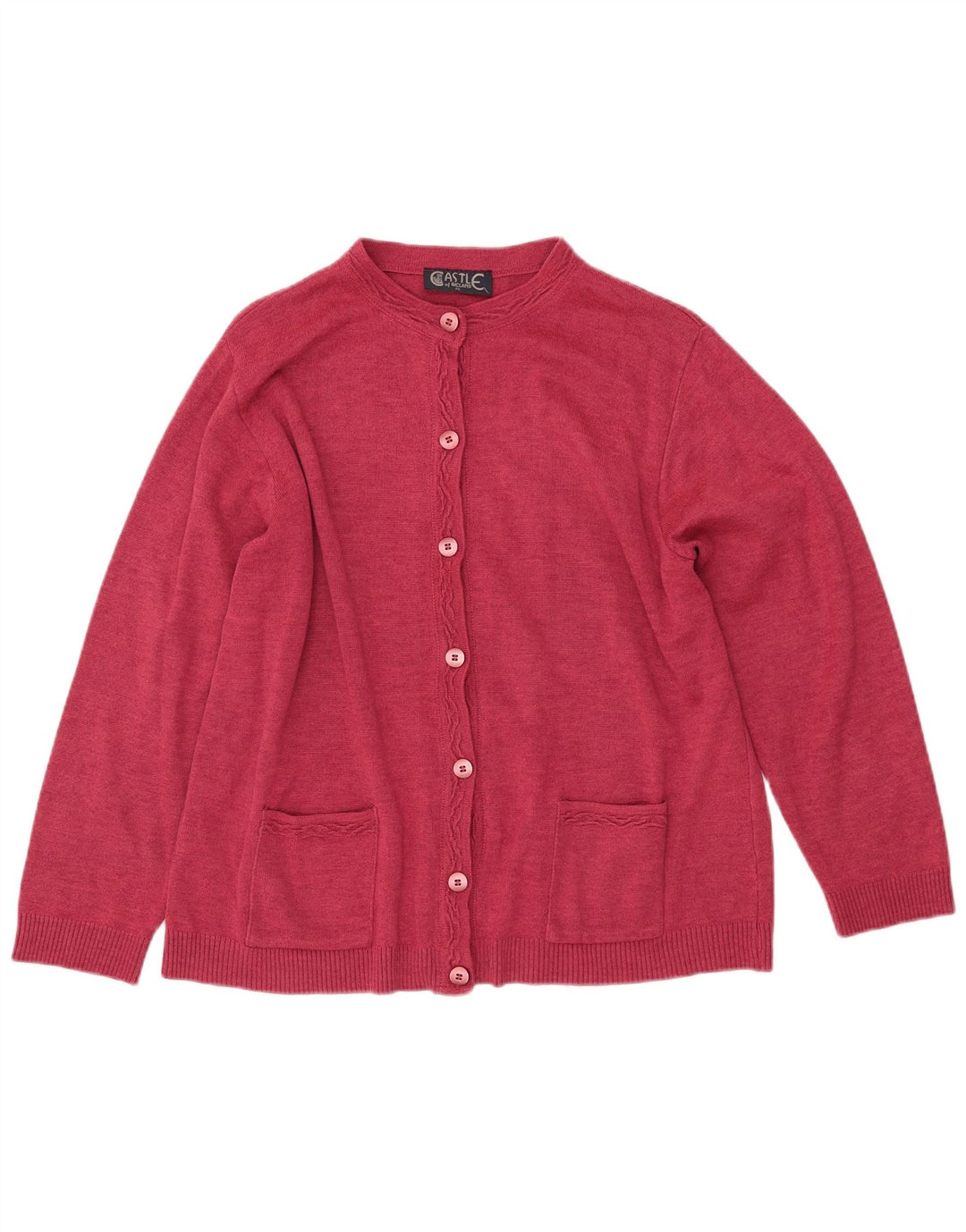 Suéter cardigã feminino CASTLE OF IRELAND Reino Unido 16 grande lã rosa