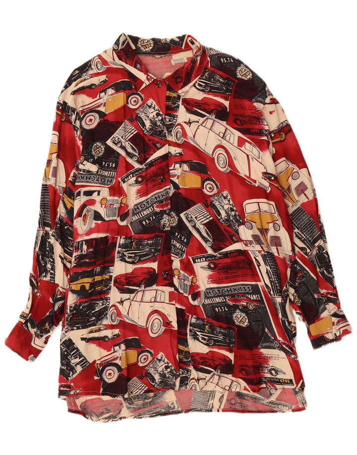 Vintage feminino abstrato padrão camisa 3XL carros multicoloridos