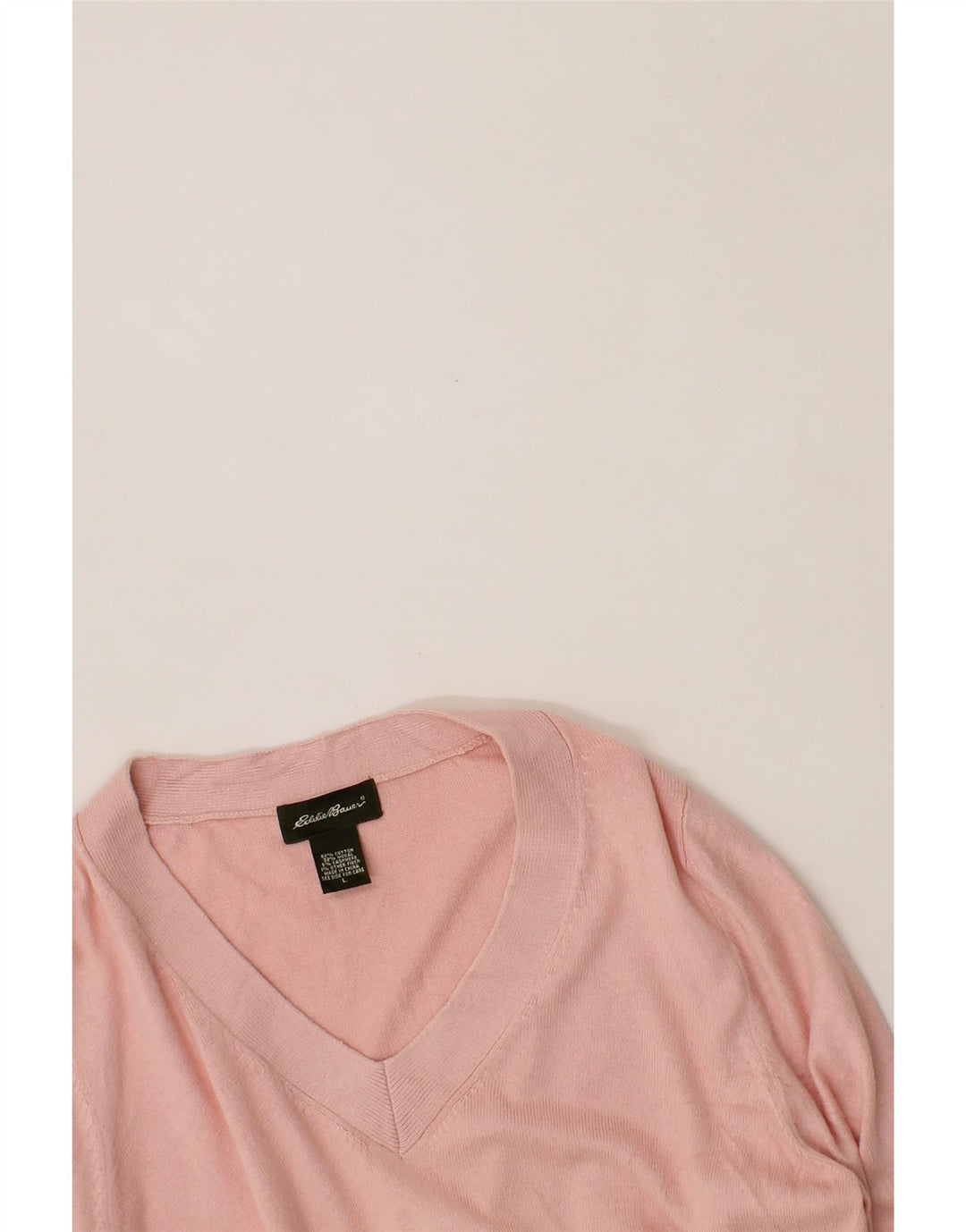EDDIE BAUER Womens V-Neck Jumper Sweater UK 16 Large Pink Cotton Vintage Eddie Bauer and Second-Hand Eddie Bauer from Messina Hembry 