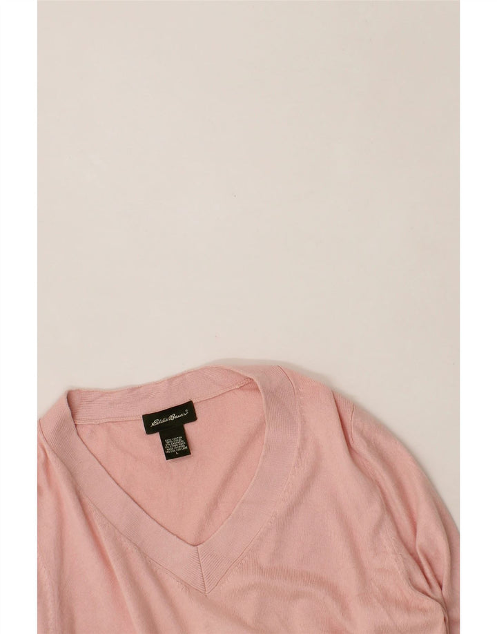 EDDIE BAUER Womens V-Neck Jumper Sweater UK 16 Large Pink Cotton Vintage Eddie Bauer and Second-Hand Eddie Bauer from Messina Hembry 