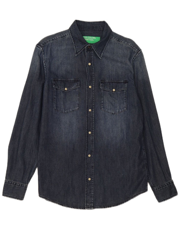 Camisa jeans masculina Benetton médio algodão azul marinho