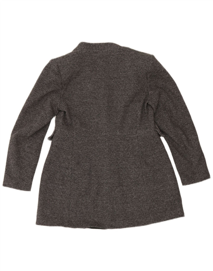 Jaqueta blazer feminina Zara com 1 botão Reino Unido 16 grande algodão espinha de peixe cinza