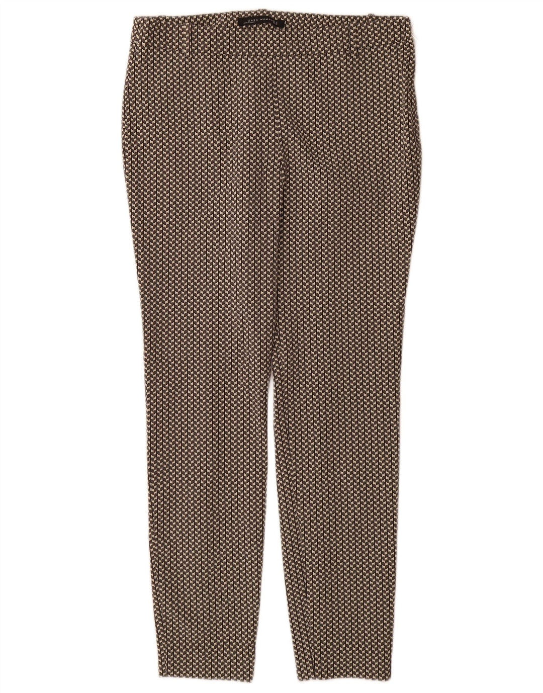 Calça feminina casual slim Zara médio W28 L29 poliéster geométrico cinza