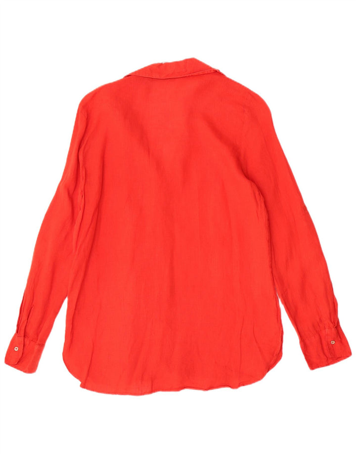 Zara Camisa feminina regular de manga comprida Reino Unido 14 linho vermelho médio
