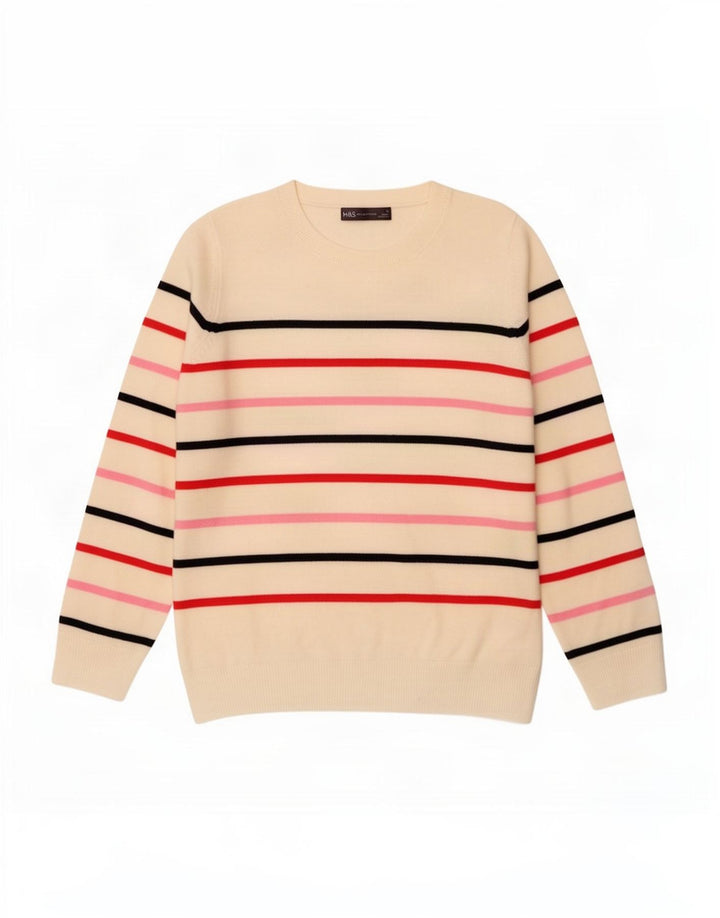 Suéter feminino Marks & Spencer com gola redonda e listrado branco médio UK 12