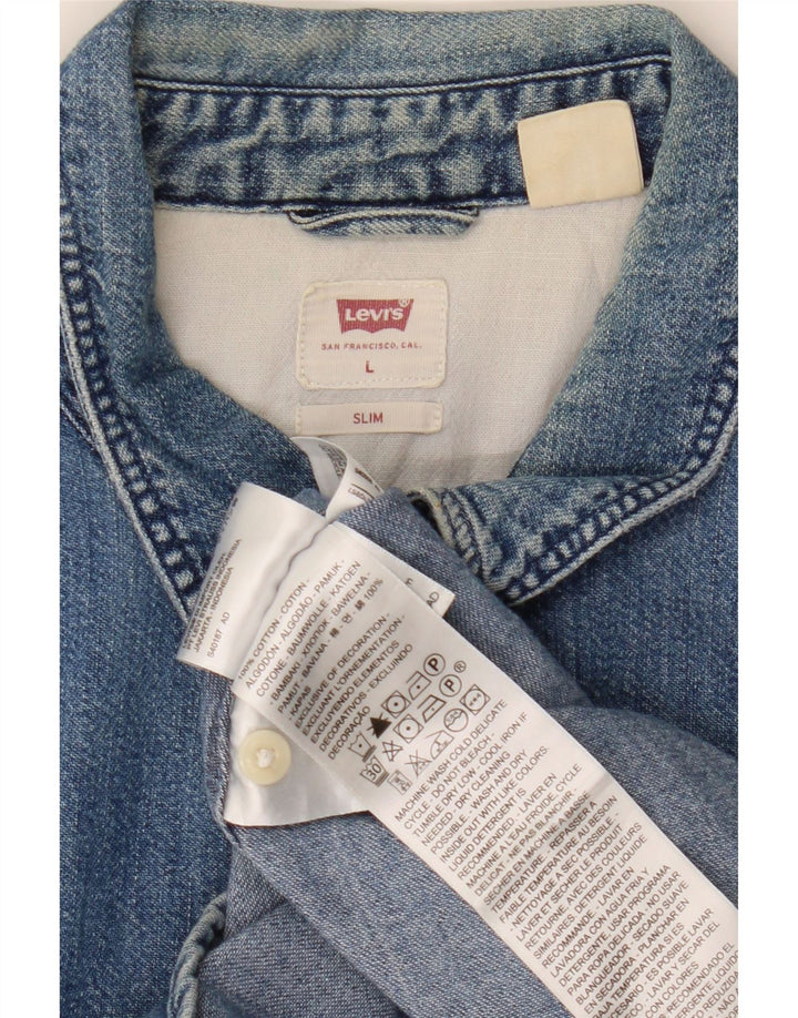 Camisa jeans masculina Levi's Slim UK 40 grande algodão azul
