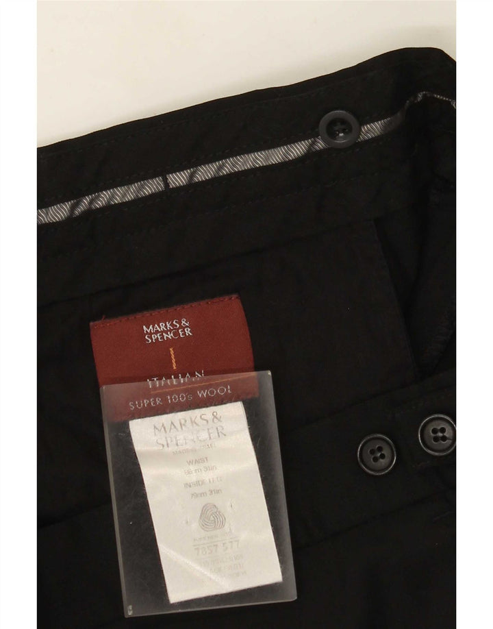 Calça masculina de terno reto Marks & Spencer W34 L31 lã preta