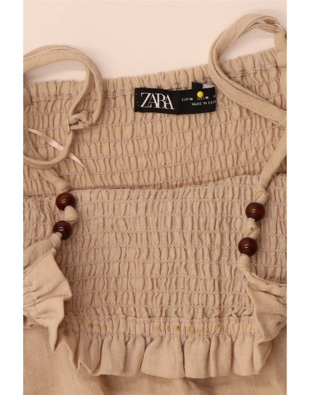 Vestido feminino Zara sem mangas em linha A UK 12 médio bege