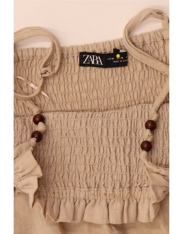 Vestido feminino Zara sem mangas em linha A UK 12 médio bege