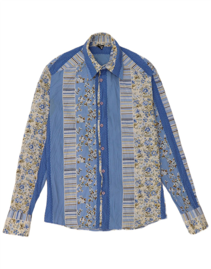 Camisa masculina SMOG pequena azul floral poliéster