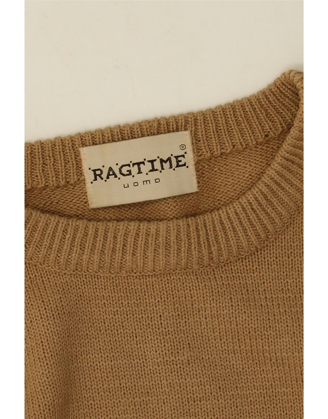 Suéter vintage masculino com gola redonda grande listrado marrom