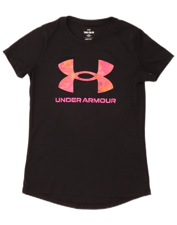 Camiseta gráfica Under Armour Girls 9-10 anos poliéster preto médio