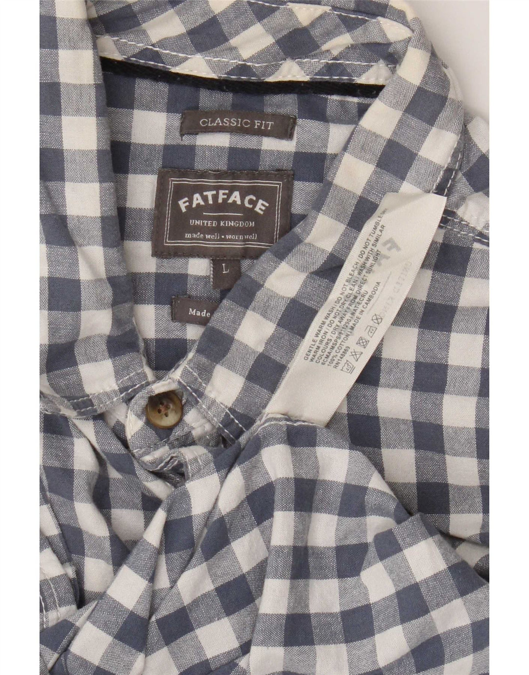 Camisa masculina de manga curta Fat Face Classic Fit grande algodão guingão azul