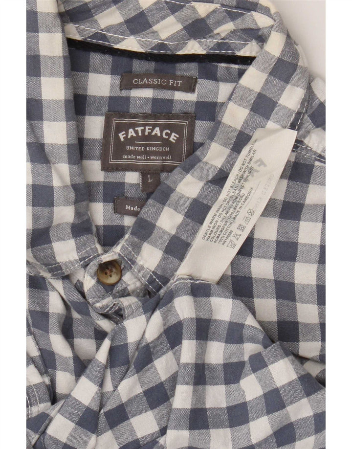 Camisa masculina de manga curta Fat Face Classic Fit grande algodão guingão azul