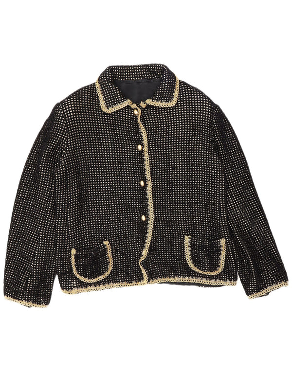 Conjunto de saia feminina vintage de 2 peças Reino Unido 14 médio W30 preto geométrico