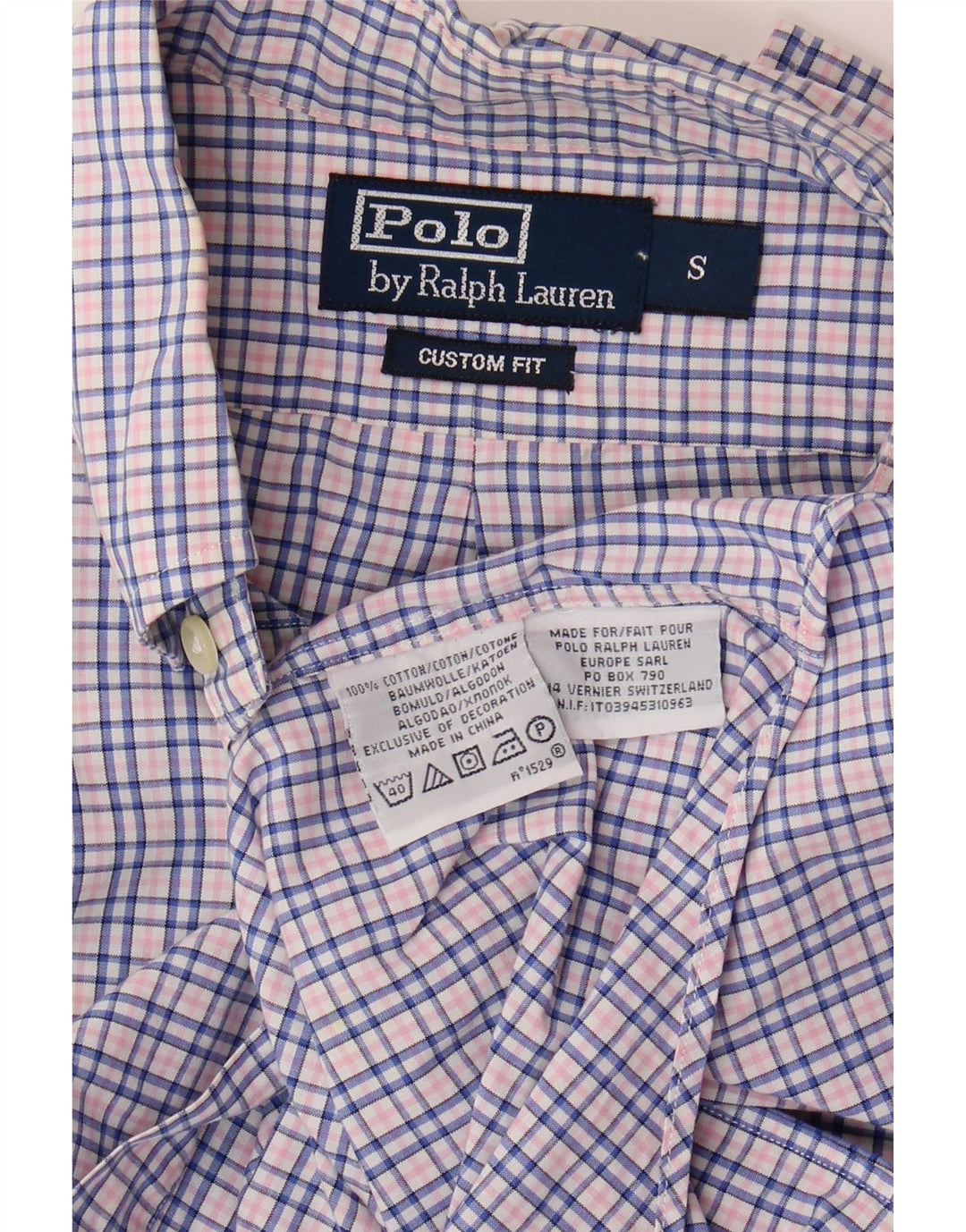 Camisa masculina POLO RALPH LAUREN de ajuste personalizado pequeno algodão xadrez azul