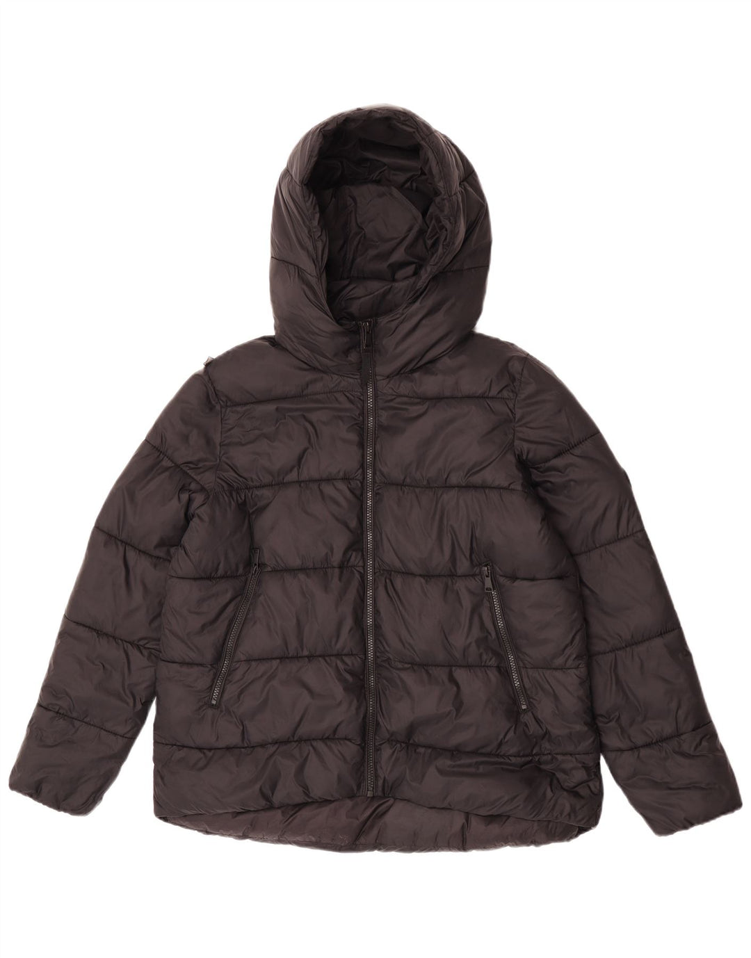 Jaqueta acolchoada com capuz feminina Zara UK 14 médio preto nylon