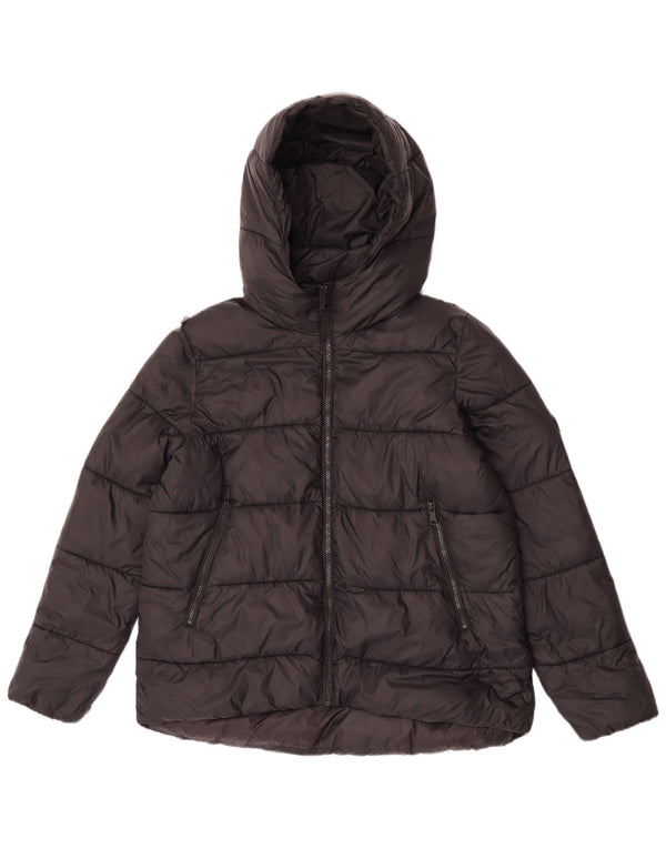 Jaqueta acolchoada com capuz feminina Zara UK 14 médio preto nylon