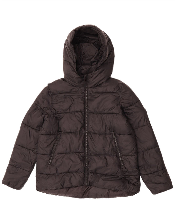 Jaqueta acolchoada com capuz feminina Zara UK 14 médio preto nylon