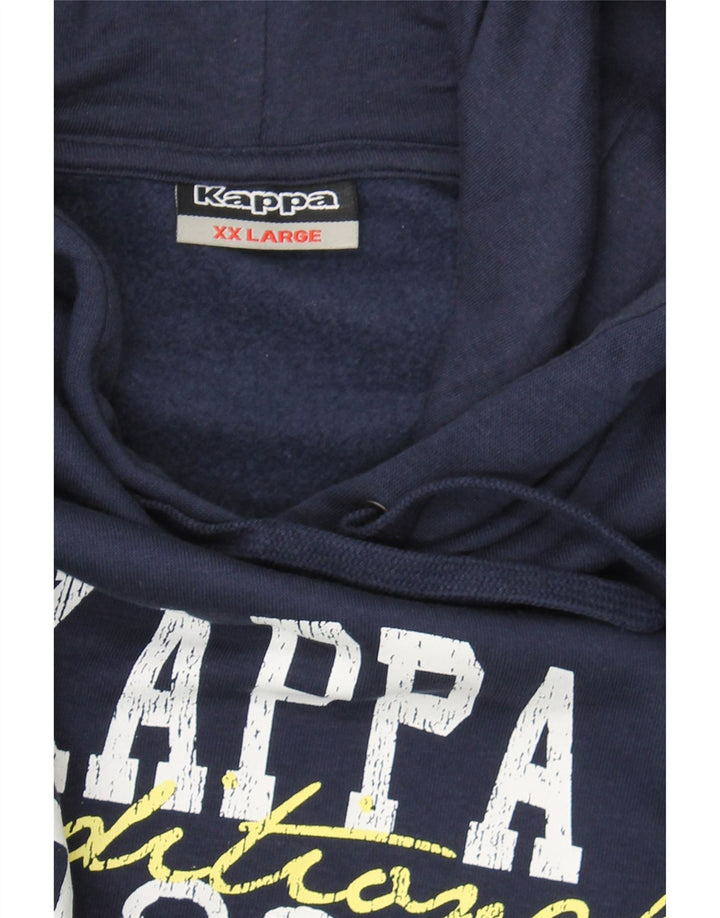 KAPPA Mens Graphic Hoodie Jumper 2XL Navy Blue Cotton Vintage Kappa and Second-Hand Kappa from Messina Hembry 