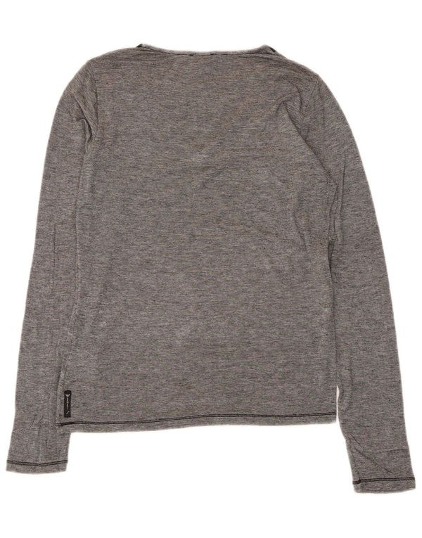 Top feminino Armani Jeans manga comprida UK 12 cinza médio listrado viscose
