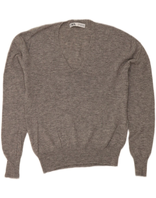 Zara Suéter feminino solto com decote em V Reino Unido 6 XS cinza manchado