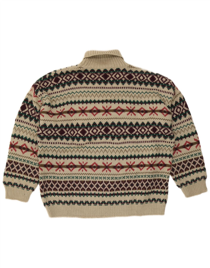 Suéter masculino vintage com gola redonda, lã média bege Fair Isle