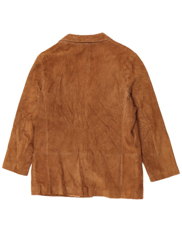 Jaqueta blazer masculina vintage de camurça com 1 botão Reino Unido 36 pequena marrom