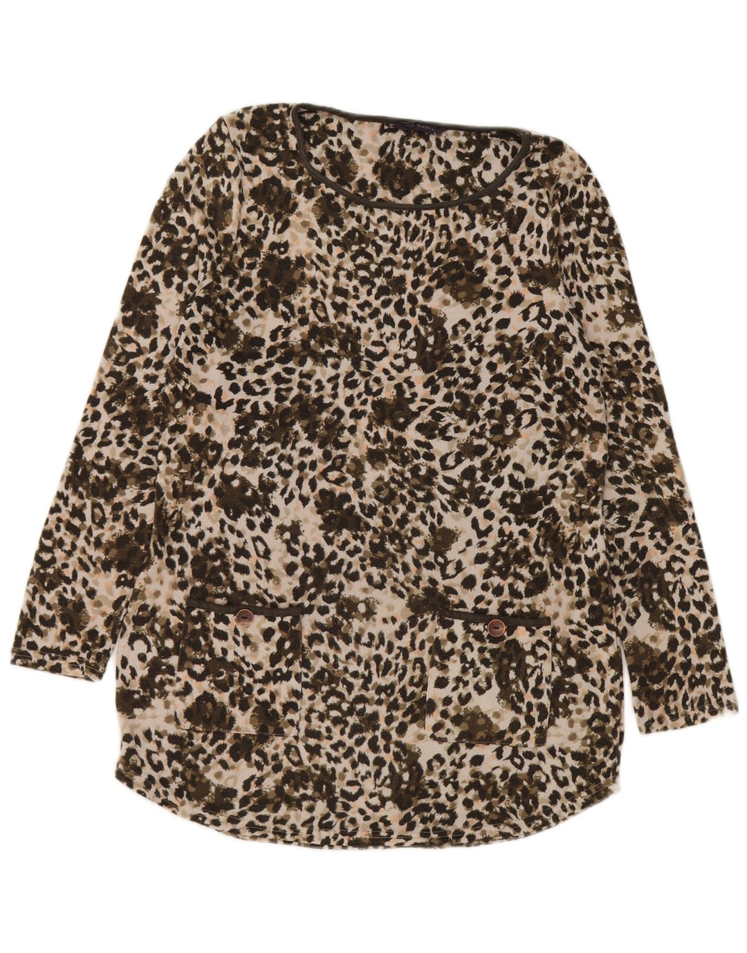 Túnica feminina Marks & Spencer Reino Unido 12 médio cáqui estampa animal