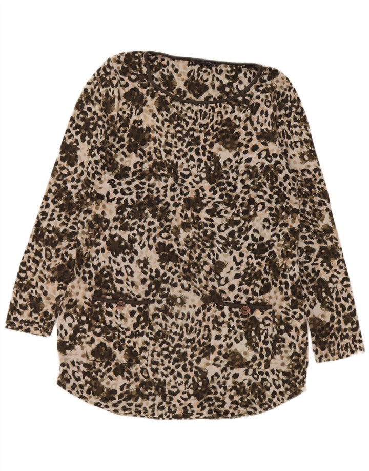 Túnica feminina Marks & Spencer Reino Unido 12 médio cáqui estampa animal