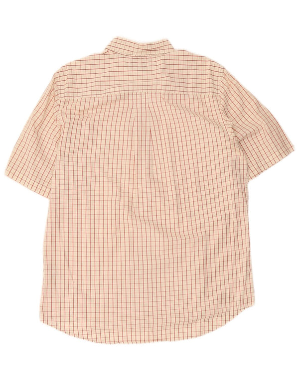 Camisa masculina Timberland de manga curta bege médio xadrez algodão