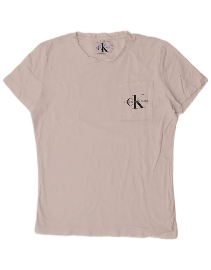 Camiseta masculina Calvin Klein Jeans manga curta regular top médio branco