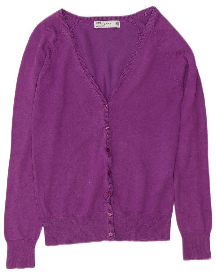 Suéter cardigã feminino ZARA UK 10 pequeno algodão roxo