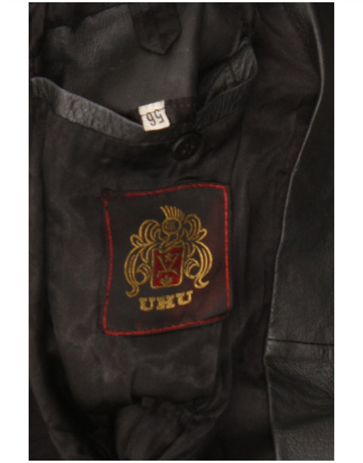 Casaco de couro feminino vintage UK 14 grande preto