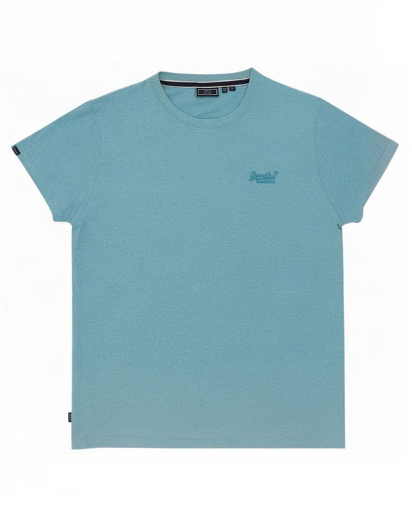 Camiseta masculina Superdry Top grande algodão manchado azul