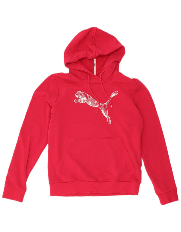 Puma feminino gráfico moletom com capuz UK 14 médio algodão rosa