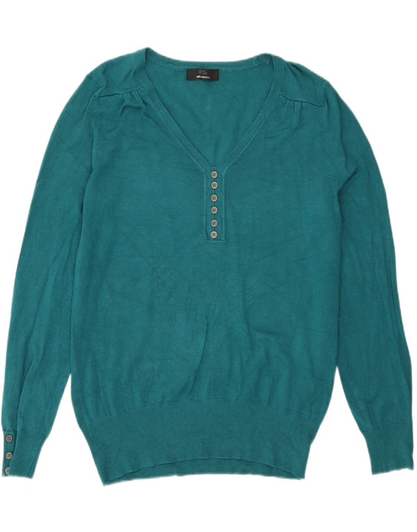 Suéter feminino Marks & Spencer com decote em V Reino Unido 16 grande viscose turquesa