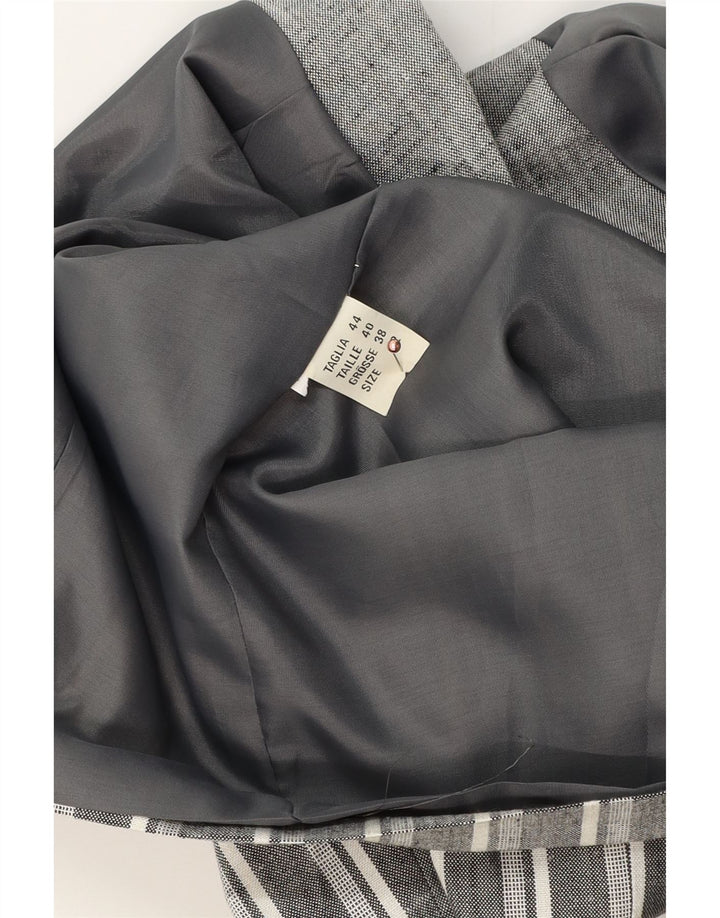 Jaqueta Blazer Vintage Feminina Crop 1 Botão Reino Unido 12 Listrado Cinza Médio