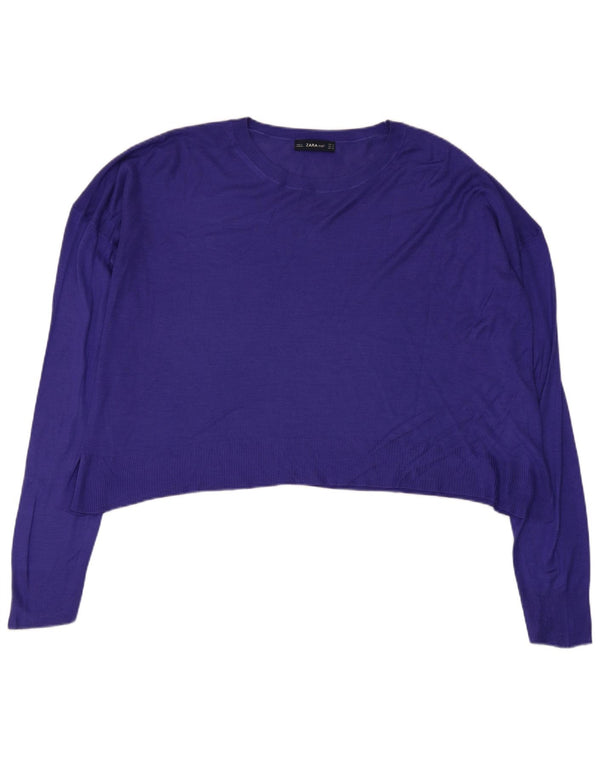 Zara Suéter feminino cropped oversized com gola redonda Reino Unido 14 médio roxo