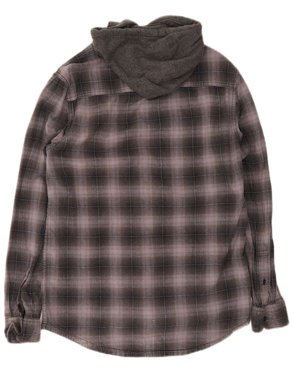 Camisa masculina de flanela com capuz Quiksilver pequeno algodão xadrez cinza