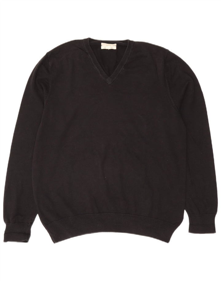 Suéter masculino Marks & Spencer com decote em V grande algodão preto