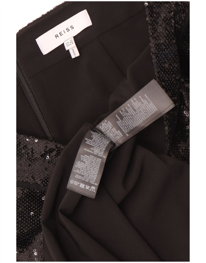 Saia lápis feminina Reiss com lantejoulas UK 12 médio W30 poliéster preto