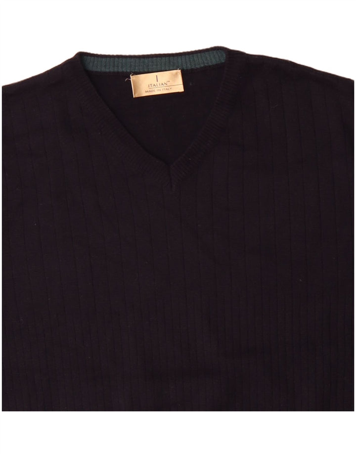 Suéter masculino Marks & Spencer com decote em V grande acrílico azul marinho