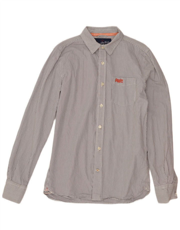 Camisa masculina SUPERDRY grande algodão listrado cinza